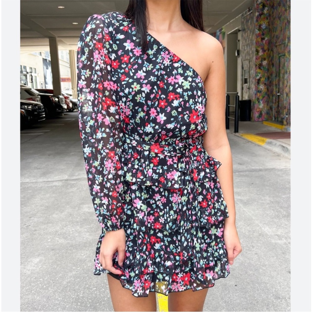 Floral Chiffon Dress with Ruffle Details
